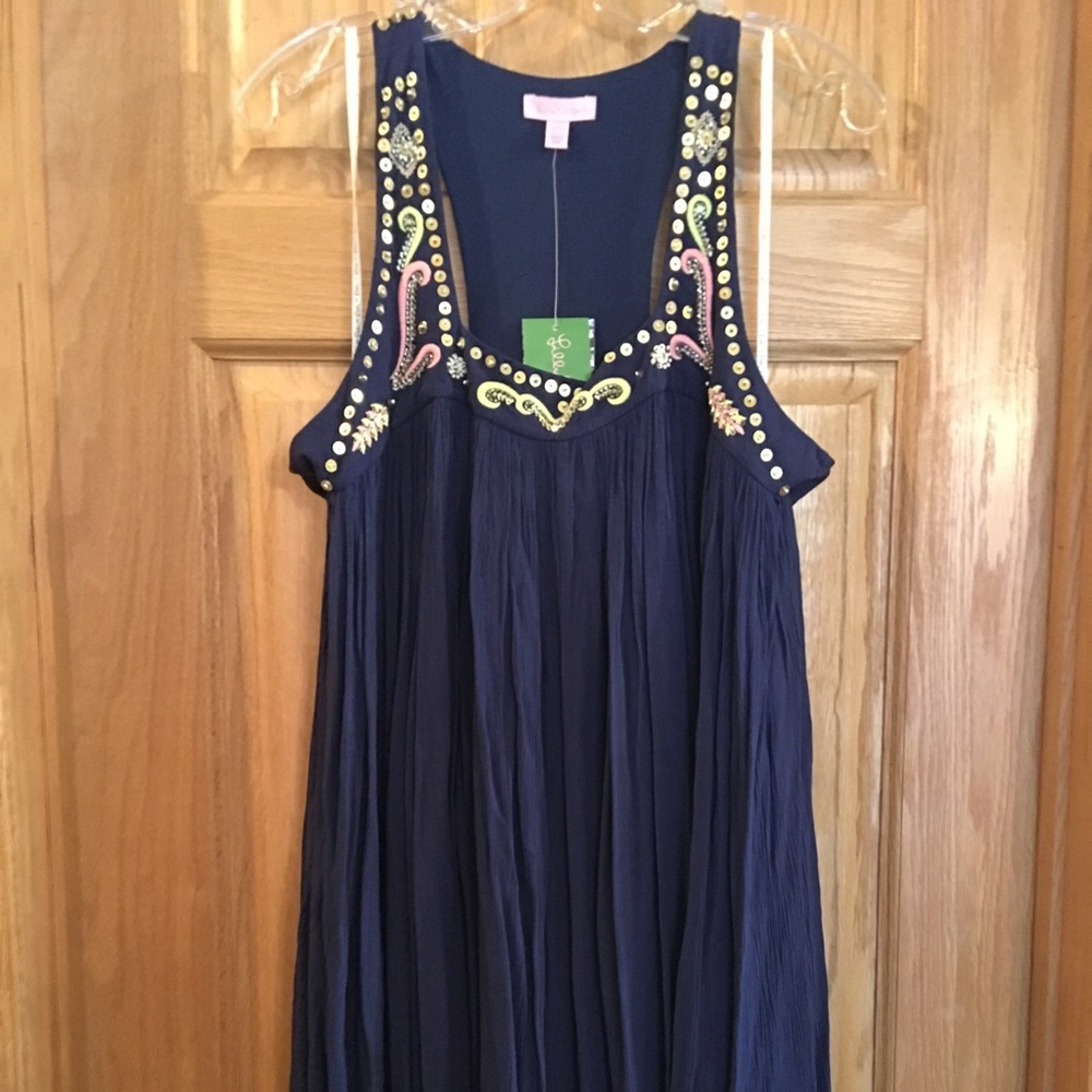 Lilly Pulitzer Lorna Dress Navy w/Beads & Sequins